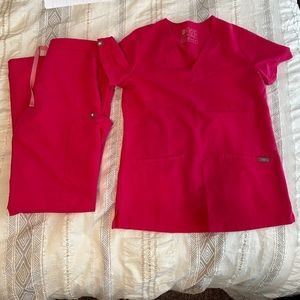 Hot pink Figs scrubs set. XS top, small bottoms